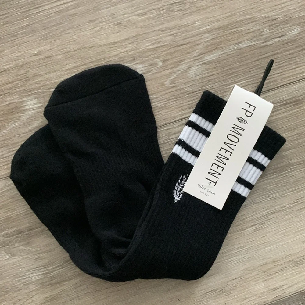 FP Movement Retro Logo Stripe Tube Socks Black White NWT